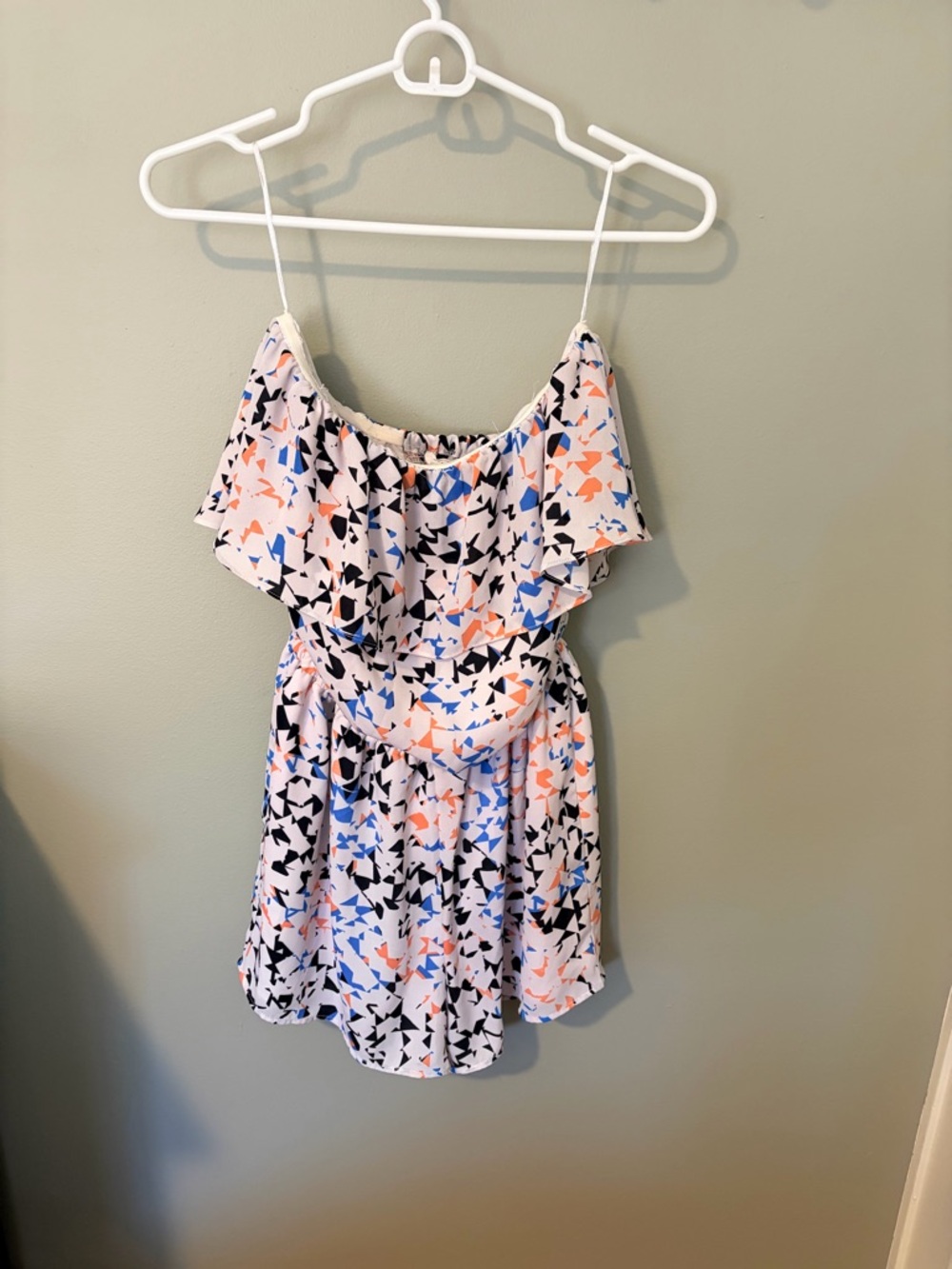 Off the shoulder Romper - Multi Color Geometric Print